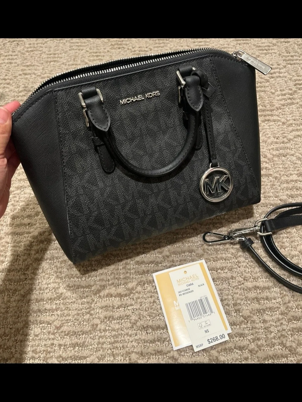 Michael Kors Black Logo Dome Satchel with MK CharmNew w tags Michael Kors Medium